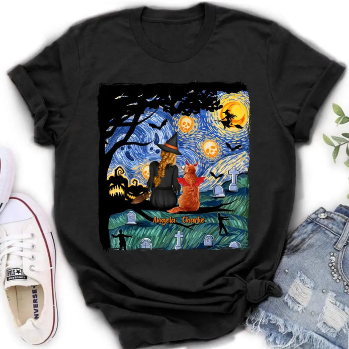 Custom Personalized Witch Halloween T-shirt/ Long Sleeve/ Sweatshirt/ Hoodie - Gift Idea For Dog/ Cat Lover