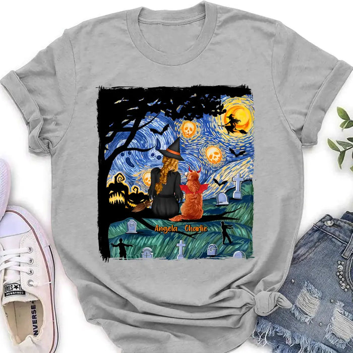 Custom Personalized Witch Halloween T-shirt/ Long Sleeve/ Sweatshirt/ Hoodie - Gift Idea For Dog/ Cat Lover