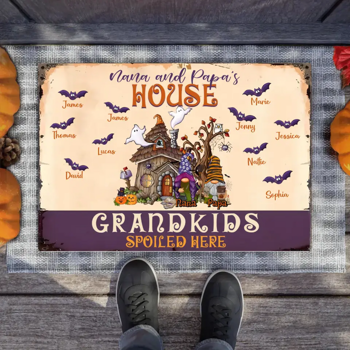 Custom Personalized Nana & Papa's House Doormat - Halloween Gift Idea For Grandparents With Up to 10 Kids - Grandkids Spoiled Here