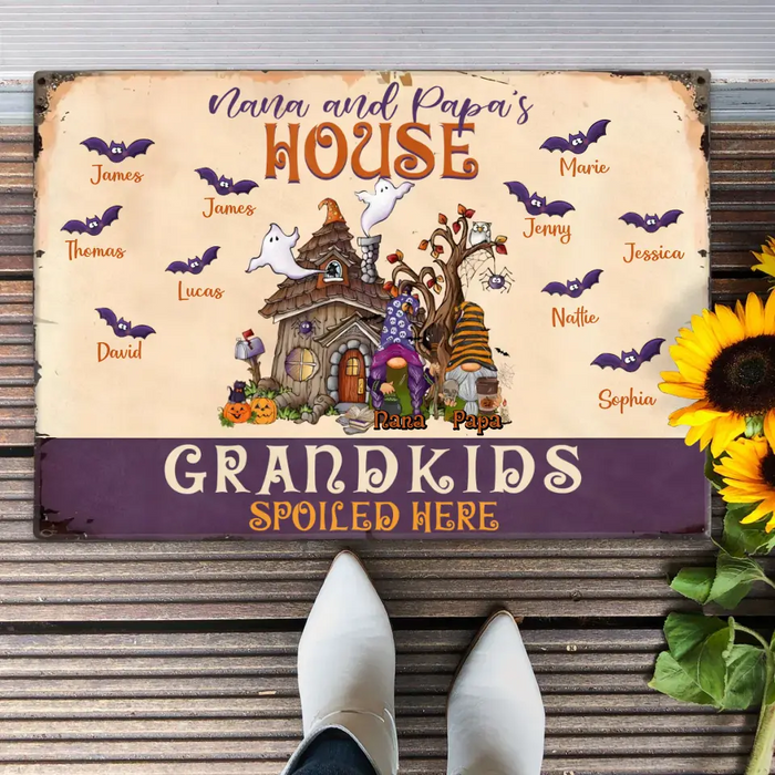 Custom Personalized Nana & Papa's House Doormat - Halloween Gift Idea For Grandparents With Up to 10 Kids - Grandkids Spoiled Here