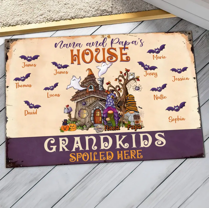 Custom Personalized Nana & Papa's House Doormat - Halloween Gift Idea For Grandparents With Up to 10 Kids - Grandkids Spoiled Here