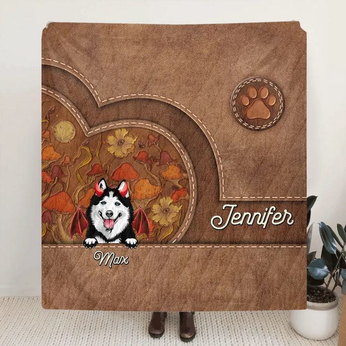 Custom Personalized Dog Halloween Fleece Throw Blanket/ Quilt Blanket - Gift Idea For Dog Lover - Upto 6 Dogs