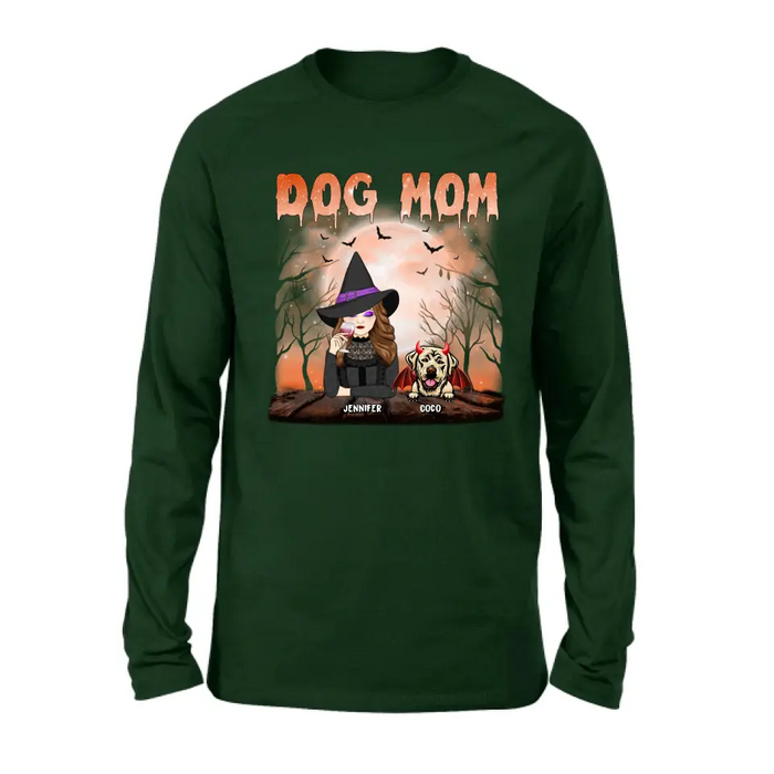 Custom Personalized Dog Mom T-Shirt/ Long Sleeve/ Sweatshirt/ Hoodie - Halloween Gift Idea For Witch/ Dog Lover - Upto 6 Dogs