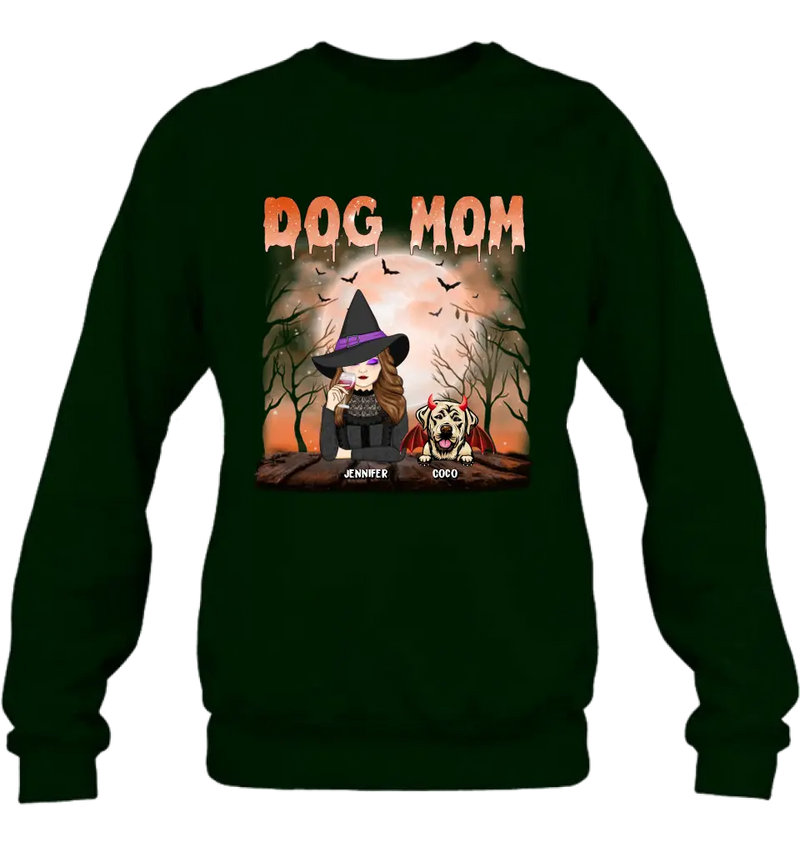 Personalized Dog Mom T-Shirt/Long Sleeve/Sweatshirt/Hoodie - Halloween Gift Idea For Witch/Dog Lover - Up to 6 Dogs