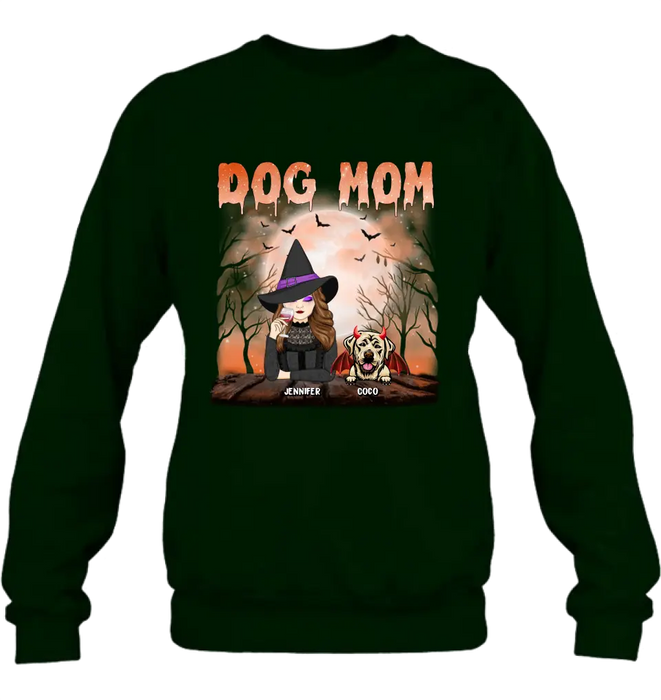 Custom Personalized Dog Mom T-Shirt/ Long Sleeve/ Sweatshirt/ Hoodie - Halloween Gift Idea For Witch/ Dog Lover - Upto 6 Dogs