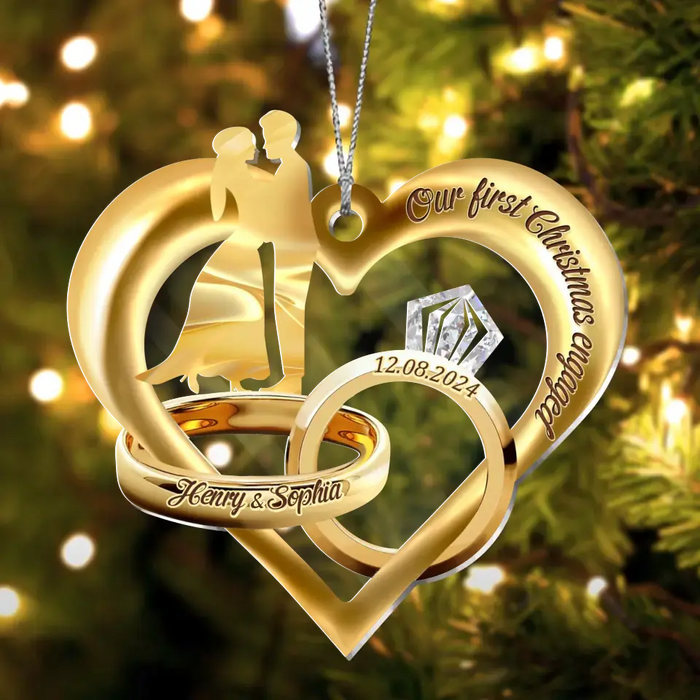 Custom Personalized Rings Of Love Acrylic Ornament - Gift Idea For Couple - Our First Christmas Married