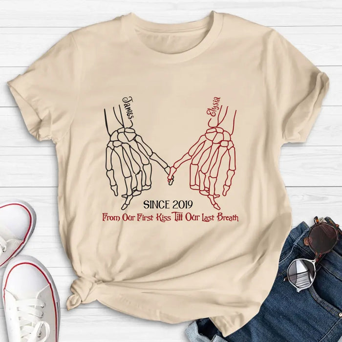 Custom Personalized Couple Halloween T-shirt/ Long Sleeve/ Sweatshirt/ Hoodie - Gift Idea For Couple - From Our First Kiss Till Our Last Breath