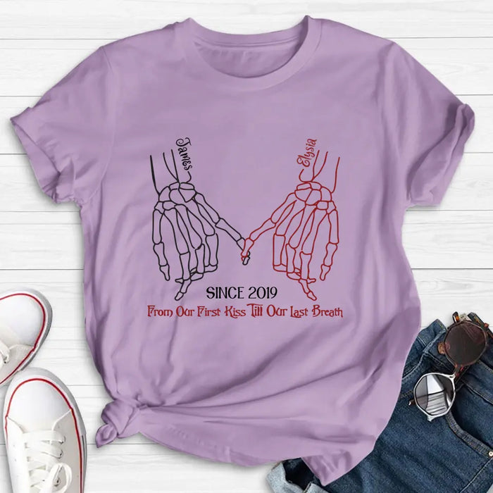 Custom Personalized Couple Halloween T-shirt/ Long Sleeve/ Sweatshirt/ Hoodie - Gift Idea For Couple - From Our First Kiss Till Our Last Breath