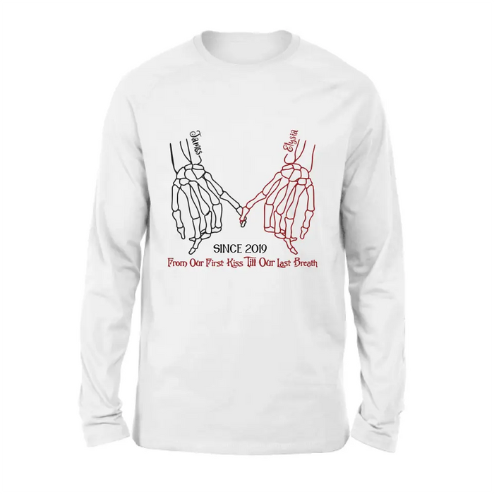 Custom Personalized Couple Halloween T-shirt/ Long Sleeve/ Sweatshirt/ Hoodie - Gift Idea For Couple - From Our First Kiss Till Our Last Breath