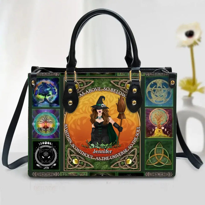 Custom Personalized Witch PU Leather Handbag with Long Straps - Gift Idea For Halloween/ Witch/ Friend - As Above So Below