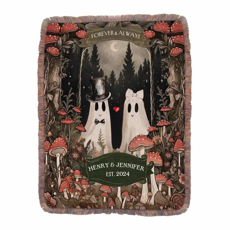 Personalized Ghose Couple Ultra -Soft Mixed Green Fringe Blanket - Halloween/Anniversary Gift Idea For Couple Forever & Always
