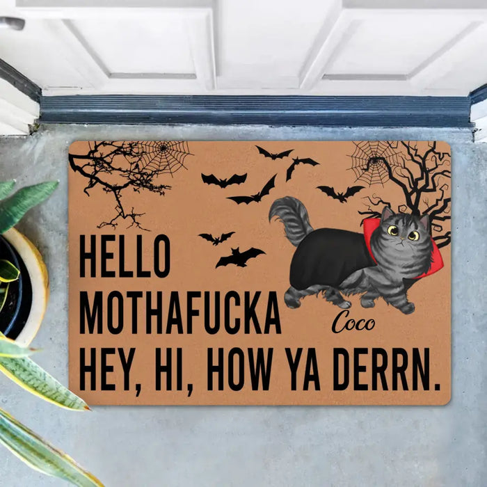 Custom Personalized Cat Doormat - Halloween Gift Idea For Cat Lover - Upto 5 Cats - Hello Mothafucka