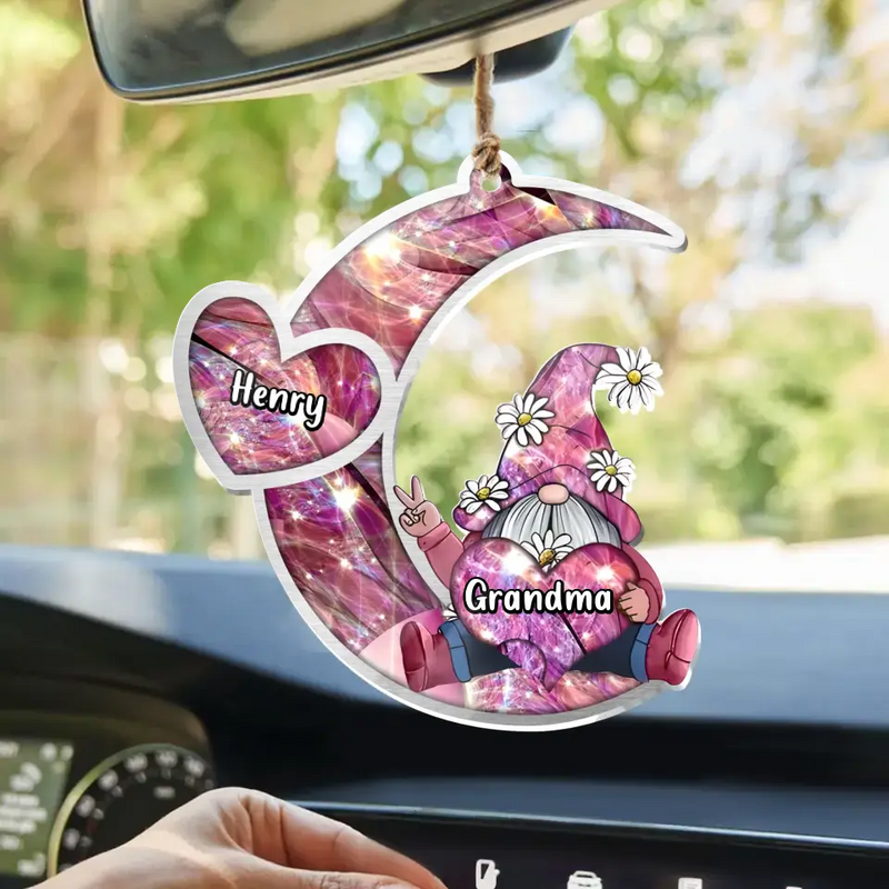 Personalized Sparkling Grandma Nana With Sweet Heart Kids Acrylic Car Ornament - Gift Idea To Grandma/Mother - Up to 5 Kids