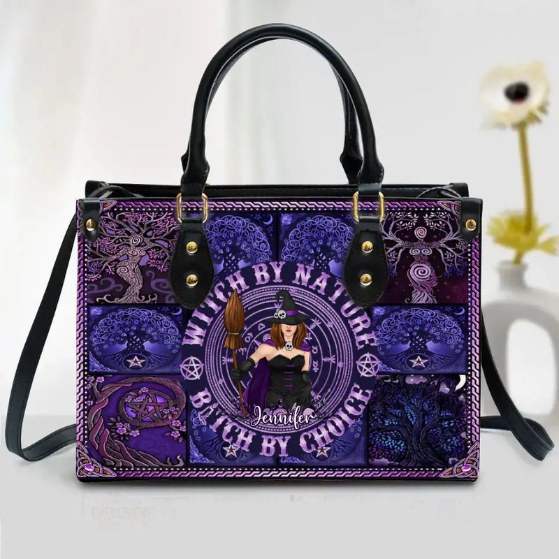 Personalized Witch PU Leather Handbag with Long Straps - Gift Idea For Halloween/Witch/Friend - Witch By Nature Bitch By Choice
