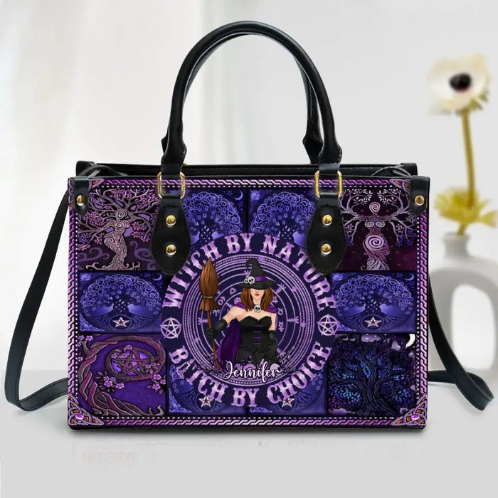 Custom Personalized Witch PU Leather Handbag with Long Straps - Gift Idea For Halloween/ Witch/ Friend - Witch By Nature Bitch By Choice