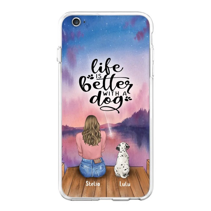 Custom Personalized Dog Mom Phone Case - Gifts For Dog Lovers With Upto 4 Dogs - Life Is Better With A Dog - Case For iPhone, Samsung And Xiaomi