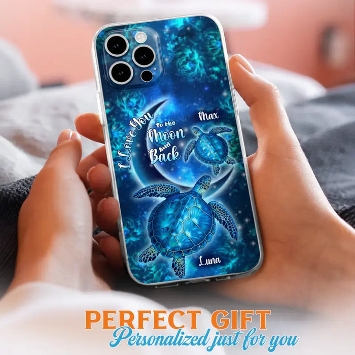 Custom Personalized Turtle Phone Case For Iphone and Samsung - Up to 6 Turtles - I Love You To The Moon And Back - IUNAG8