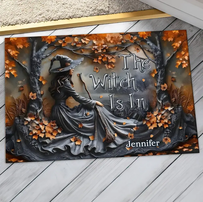 Custom Personalized Witch Broom Doormat - Halloween/ Birthday Gift Idea For Yourself, Women, Witch Lovers - The Witch Is In