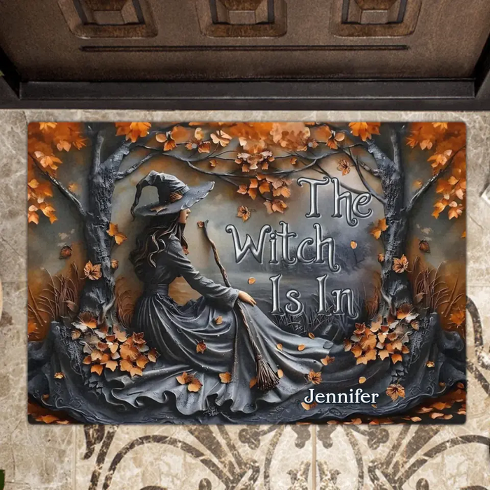 Custom Personalized Witch Broom Doormat - Halloween/ Birthday Gift Idea For Yourself, Women, Witch Lovers - The Witch Is In