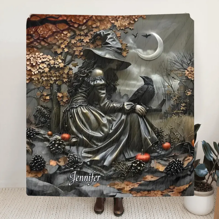 Custom Personalized Witch Quilt/ Fleece Throw Blanket - Halloween/ Birthday Gift Idea For Yourself, Women, Witch Lovers