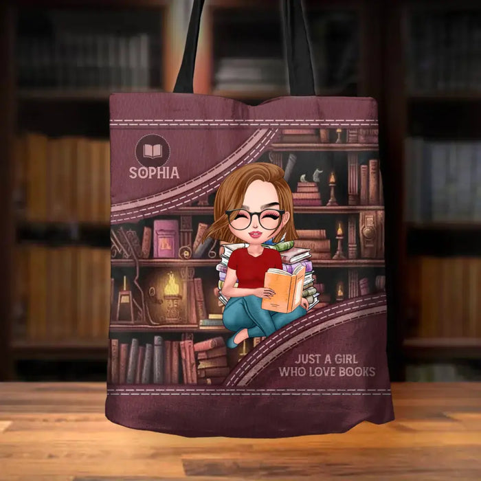 Custom Personalized Girl Reading Book Canvas Bag - Gift Idea For Reading Lover - Just A Girl Who Loves Books