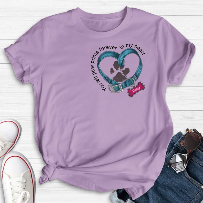 Custom Personalized Dog T-shirt/ Hoodie - Gift Idea For Dog Lover/ Mother's Day/Father's Day - You Left Paw Prints Forever In My Heart