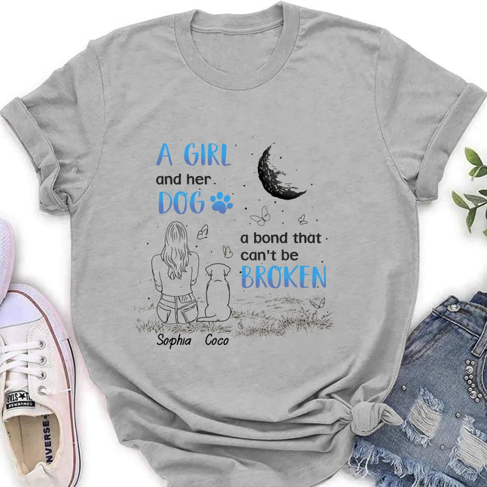 Custom Personalized Girl And Dog T-shirt/ Long Sleeve/ Sweatshirt/ Hoodie - Memorial Gift Idea For Dog Lover - A Girl And Her Dog A Bond That Can't Be Broken