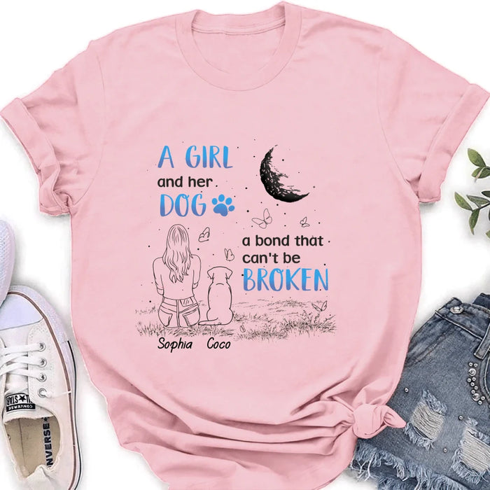 Custom Personalized Girl And Dog T-shirt/ Long Sleeve/ Sweatshirt/ Hoodie - Memorial Gift Idea For Dog Lover - A Girl And Her Dog A Bond That Can't Be Broken