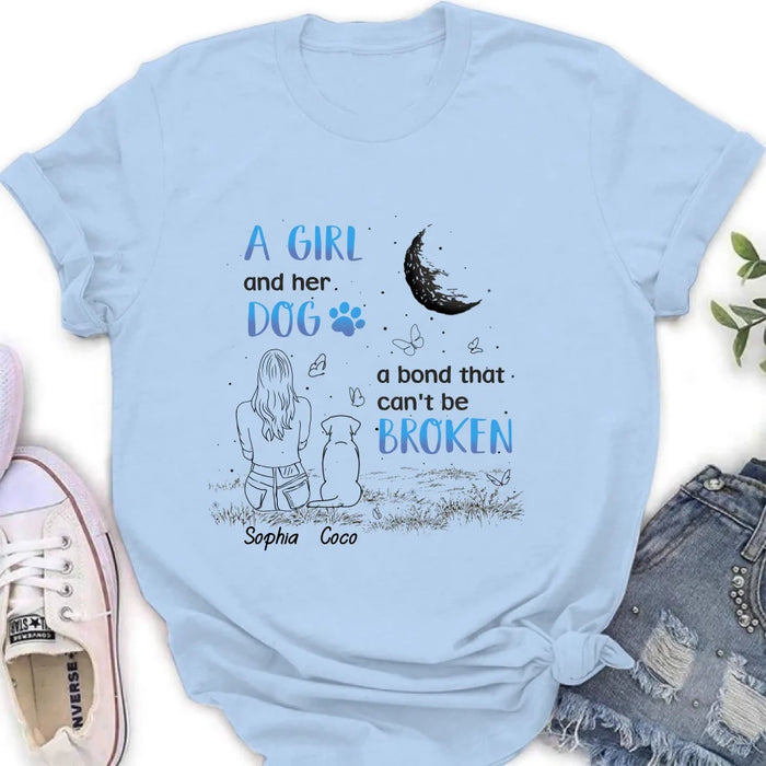 Custom Personalized Girl And Dog T-shirt/ Long Sleeve/ Sweatshirt/ Hoodie - Memorial Gift Idea For Dog Lover - A Girl And Her Dog A Bond That Can't Be Broken