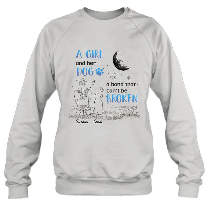 Custom Personalized Girl And Dog T-shirt/ Long Sleeve/ Sweatshirt/ Hoodie - Memorial Gift Idea For Dog Lover - A Girl And Her Dog A Bond That Can't Be Broken