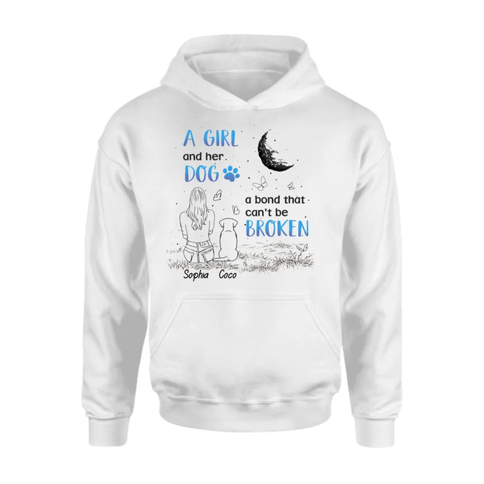 Custom Personalized Girl And Dog T-shirt/ Long Sleeve/ Sweatshirt/ Hoodie - Memorial Gift Idea For Dog Lover - A Girl And Her Dog A Bond That Can't Be Broken