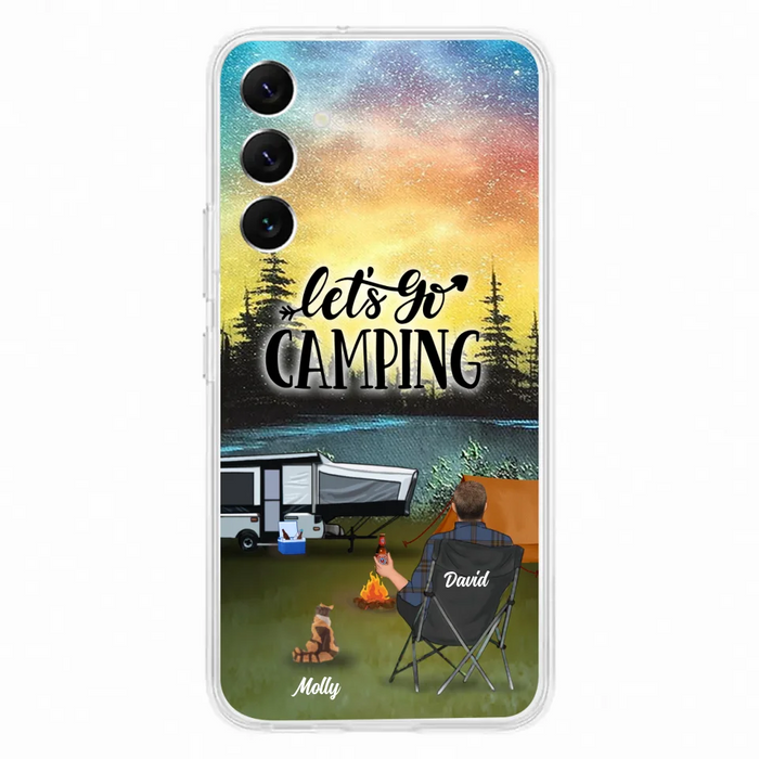 Custom Personalized Night Camping Phone Case - Solo/ Couple With Upto 6 Pets - Gift For Camping Lover - Let's Go Camping - Case For iPhone And Samsung