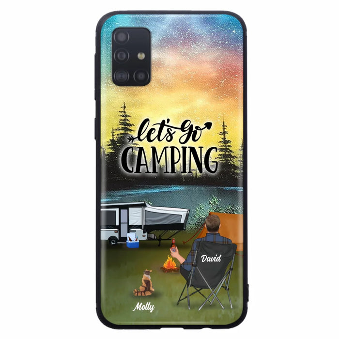 Custom Personalized Night Camping Phone Case - Solo/ Couple With Upto 6 Pets - Gift For Camping Lover - Let's Go Camping - Case For iPhone And Samsung