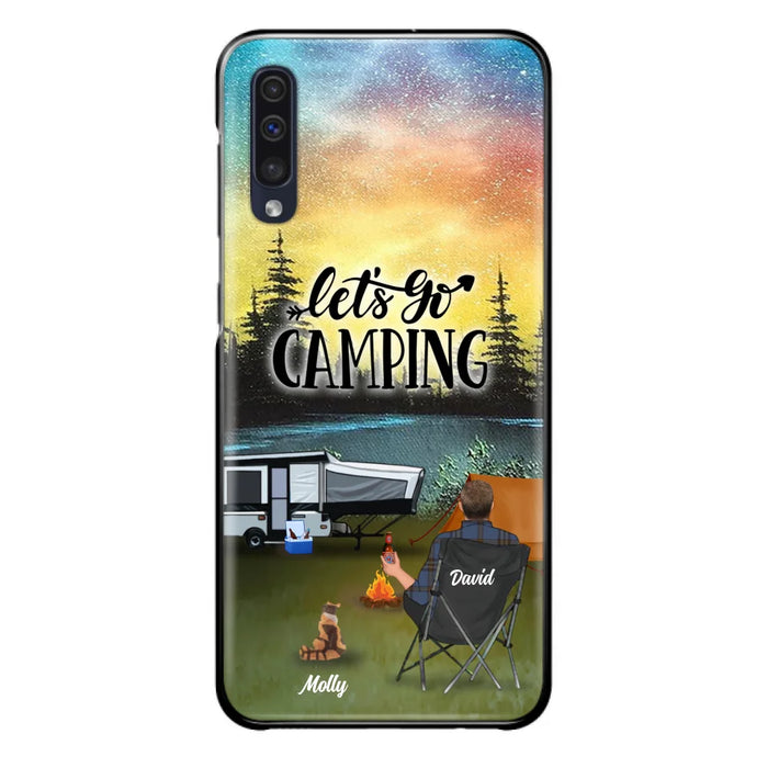 Custom Personalized Night Camping Phone Case - Solo/ Couple With Upto 6 Pets - Gift For Camping Lover - Let's Go Camping - Case For iPhone And Samsung