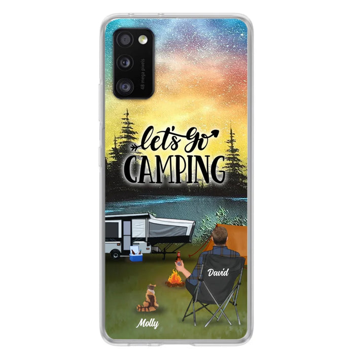 Custom Personalized Night Camping Phone Case - Solo/ Couple With Upto 6 Pets - Gift For Camping Lover - Let's Go Camping - Case For iPhone And Samsung