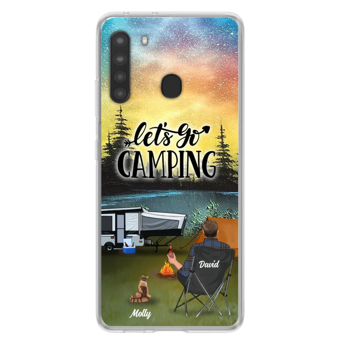 Custom Personalized Night Camping Phone Case - Solo/ Couple With Upto 6 Pets - Gift For Camping Lover - Let's Go Camping - Case For iPhone And Samsung