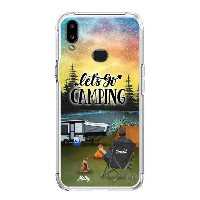 Custom Personalized Night Camping Phone Case - Solo/ Couple With Upto 6 Pets - Gift For Camping Lover - Let's Go Camping - Case For iPhone And Samsung