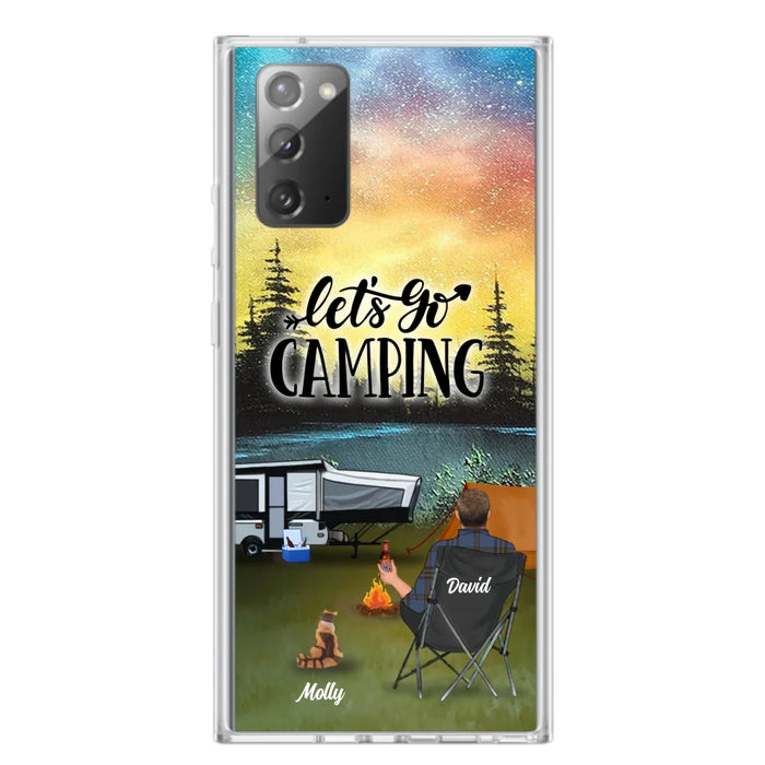 Custom Personalized Night Camping Phone Case - Solo/ Couple With Upto 6 Pets - Gift For Camping Lover - Let's Go Camping - Case For iPhone And Samsung