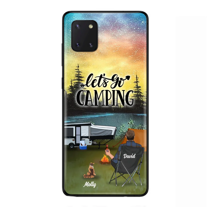 Custom Personalized Night Camping Phone Case - Solo/ Couple With Upto 6 Pets - Gift For Camping Lover - Let's Go Camping - Case For iPhone And Samsung