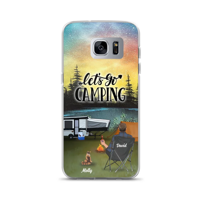 Custom Personalized Night Camping Phone Case - Solo/ Couple With Upto 6 Pets - Gift For Camping Lover - Let's Go Camping - Case For iPhone And Samsung