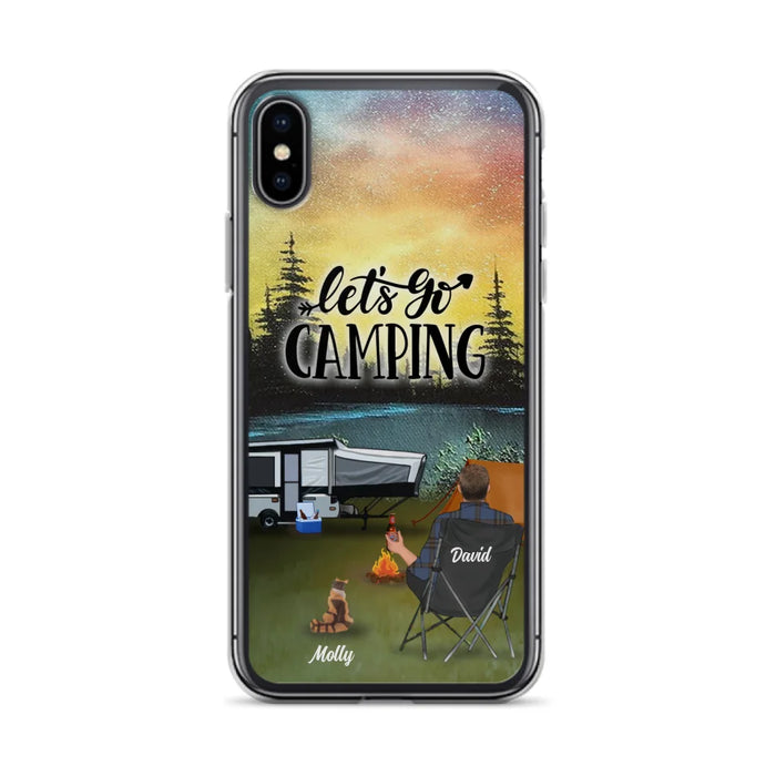 Custom Personalized Night Camping Phone Case - Solo/ Couple With Upto 6 Pets - Gift For Camping Lover - Let's Go Camping - Case For iPhone And Samsung