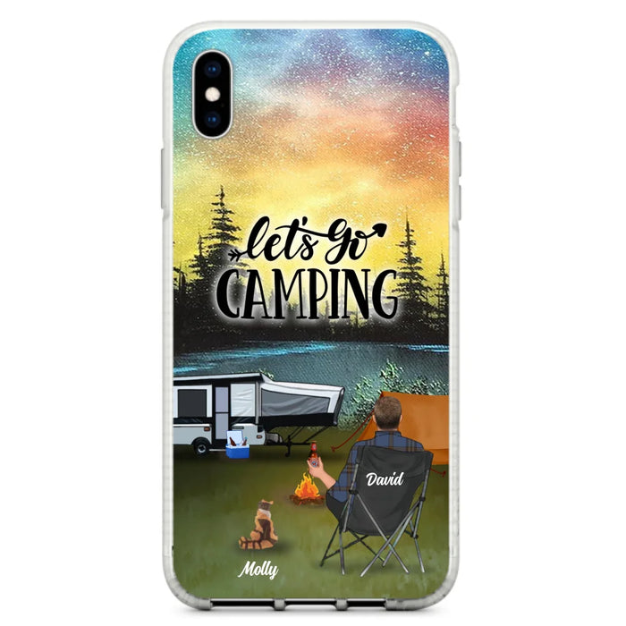 Custom Personalized Night Camping Phone Case - Solo/ Couple With Upto 6 Pets - Gift For Camping Lover - Let's Go Camping - Case For iPhone And Samsung