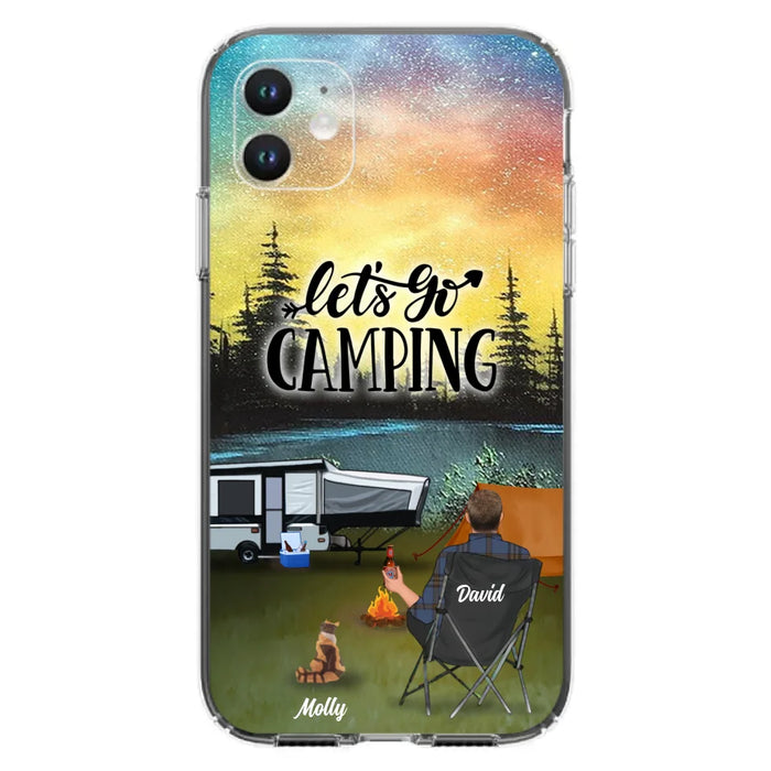 Custom Personalized Night Camping Phone Case - Solo/ Couple With Upto 6 Pets - Gift For Camping Lover - Let's Go Camping - Case For iPhone And Samsung