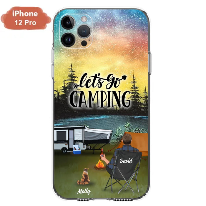 Custom Personalized Night Camping Phone Case - Solo/ Couple With Upto 6 Pets - Gift For Camping Lover - Let's Go Camping - Case For iPhone And Samsung