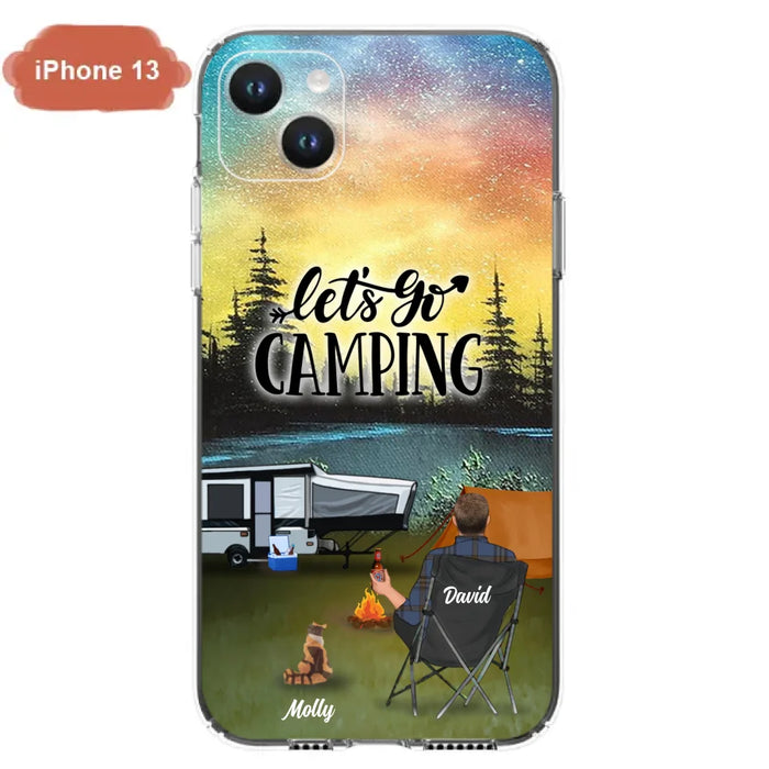 Custom Personalized Night Camping Phone Case - Solo/ Couple With Upto 6 Pets - Gift For Camping Lover - Let's Go Camping - Case For iPhone And Samsung