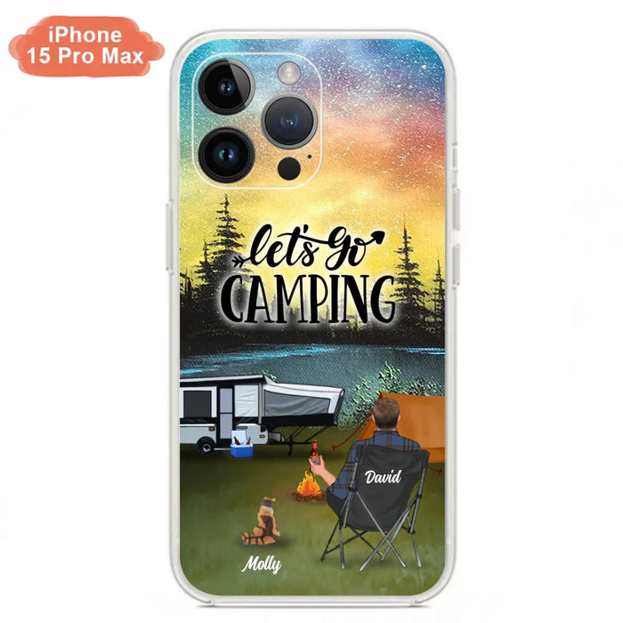 Custom Personalized Night Camping Phone Case - Solo/ Couple With Upto 6 Pets - Gift For Camping Lover - Let's Go Camping - Case For iPhone And Samsung