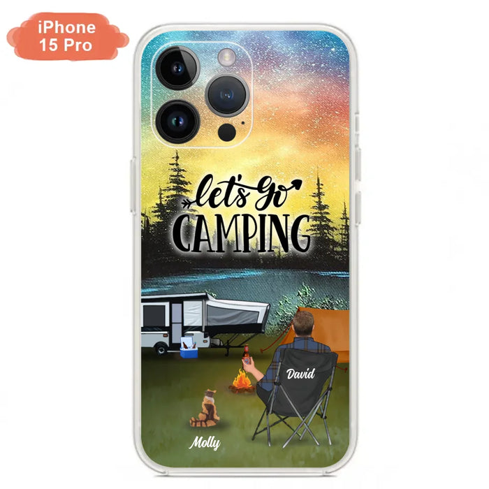 Custom Personalized Night Camping Phone Case - Solo/ Couple With Upto 6 Pets - Gift For Camping Lover - Let's Go Camping - Case For iPhone And Samsung