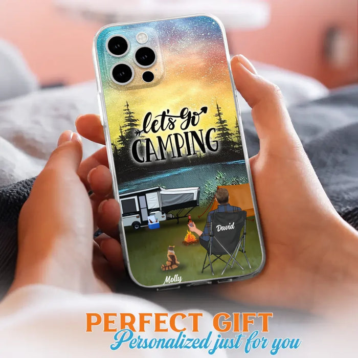 Custom Personalized Night Camping Phone Case - Solo/ Couple With Upto 6 Pets - Gift For Camping Lover - Let's Go Camping - Case For iPhone And Samsung