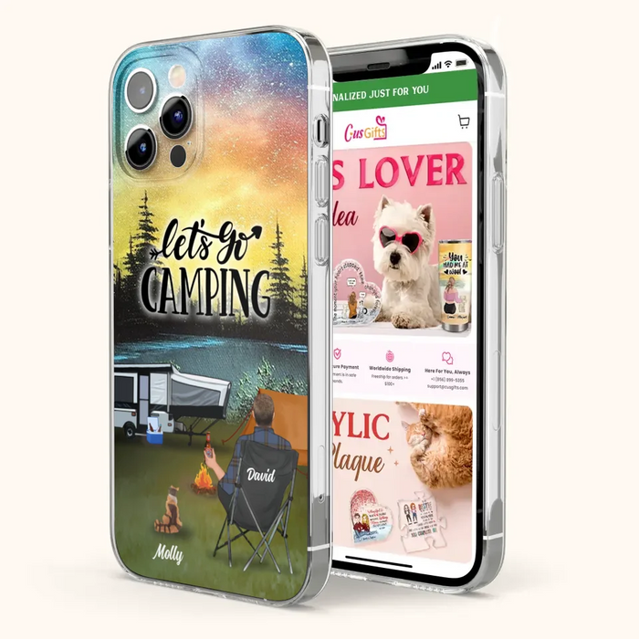 Custom Personalized Night Camping Phone Case - Solo/ Couple With Upto 6 Pets - Gift For Camping Lover - Let's Go Camping - Case For iPhone And Samsung