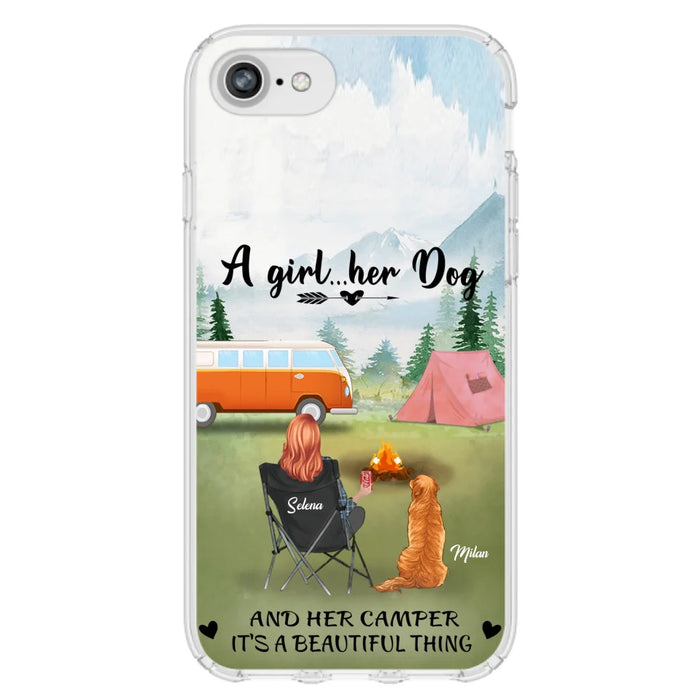 Custom Personalized Dog Mom Camping Phone Case - Mom With Upto 4 Dogs - Best Gift For Dog Lovers - For iPhone And Samsung Phone Case